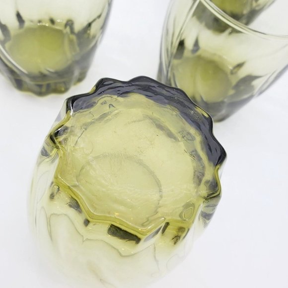 4  Anchor Hocking Ivy Green Glasses Park Central Star‎ Fire Swirl Short Drinking - Picture 3 of 5